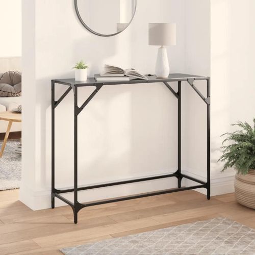 Table Console En Verre Noir Et Acier | 98x35x81 Cm, Design Moderne, Gain De Place, Multifonctionnel Pour Entree Ou Salon