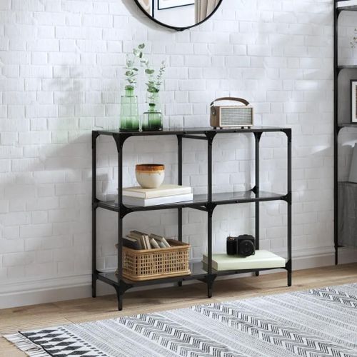 Table Console En Verre Noir Et Acier | 98x30x81 Cm, Design Moderne, Gain De Place, Multifonctionnel