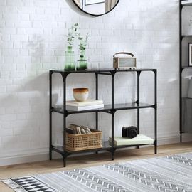 Table Console En Verre Noir Et Acier | 98x30x81 Cm, Design Moderne, Gain De Place, Multifonctionnel