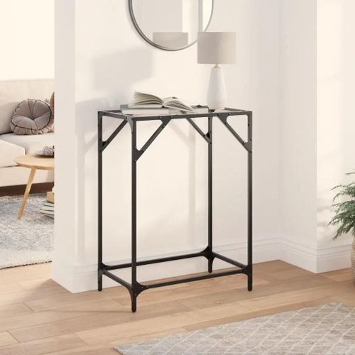 Table Console En Verre Trempe Et Acier | 60x35x81 Cm, Design Moderne, Gain De Place, Multifonctionnel Pour Entree Ou Salon