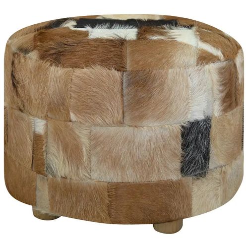Pouf En Cuir Veritable Rond | 50 X 50 X 45 Cm, Confortable, Gain De Place, Multifonctionnel