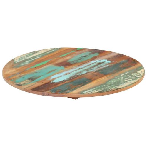 Dessus De Table Rond En Bois De Recuperation Tropical | 50 Cm X 15-16 Mm, Look Rustique, Multifonctionnel, Unique