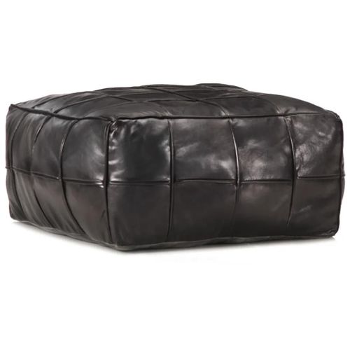 Pouf En Cuir Veritable De Chevre | 60 X 60 X 30 Cm, Noir, Compact, Decoration Moderne, Gain De Place