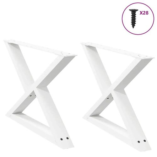 Pieds De Table Basse En Acier Thermo-Laque 2 Pieces | Blanc 70 X (42-43,3) Cm, Compact, Stabilite Reglable, Design Moderne