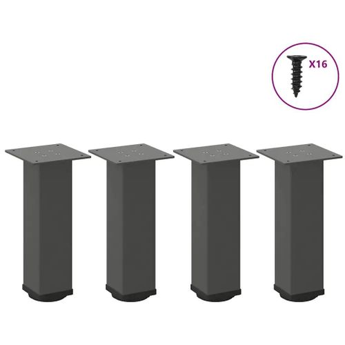 Pieds De Table Basse En Acier Thermo-Laque Anthracite | 4 Pieces, Hauteur 42-44 Cm, Stables Avec Patins Reglables, Design Moderne
