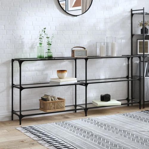 Table Console En Verre Trempe Et Acier Inoxydable | 194,5x30x81 Cm, Design Moderne, Gain De Place, Multifonctionnel