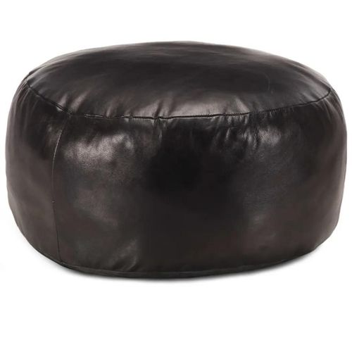 Pouf En Cuir Veritable De Chevre 60 X 30 Cm Noir | Compact, Decoration Moderne, Gain De Place, Multifonctionnel