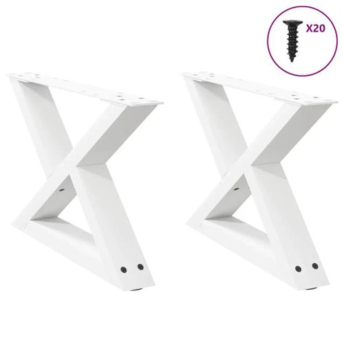 Pieds De Table Basse En Acier Thermolaque | 2 Pieces, Blanc 60 X (30-31,3) Cm, Compact, Stabilite Reglable, Design Moderne