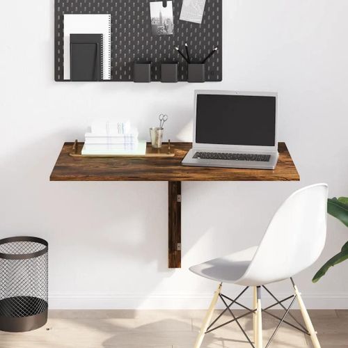 Table Mural Pliable En Chene Fume 100x60x56 Cm | Bois D'ingenierie, Compact, Gain De Place, Multifonctionnel (Cuisine, Bureau, Bar)