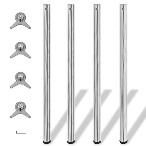 Pieds De Table Reglables En Hauteur 1100 Mm Chrome | 4 Pieds, Stable, Ajustable Pour Bureau/Bar/Cuisine, Gain De Place, Multifonctionnel