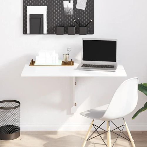 Table Murale Pliable En Bois D'ingenierie Blanc Brillant | 100x60x56cm, Compacte, Gain De Place, Multifonctionnelle (Cuisine, Bureau, Bar)