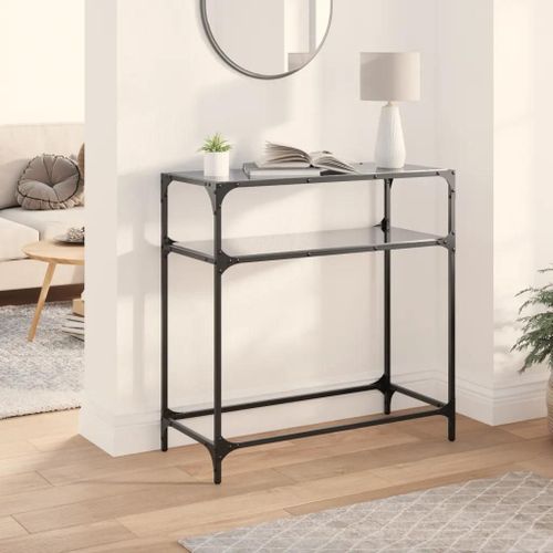 Table Console En Verre Noir Et Acier | 80x35x81 Cm, Design Moderne, Gain De Place, Multifonctionnel, Entretien Facile