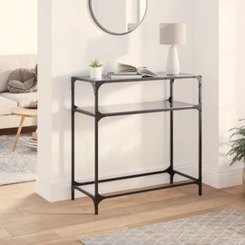 Table Console En Verre Noir Et Acier | 80x35x81 Cm, Design Moderne, Gain De Place, Multifonctionnel, Entretien Facile