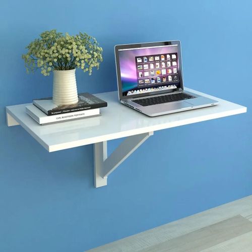 Table Murale Rabattable En Mdf Blanc | 100x60 Cm, Compacte, Gain De Place, Multifonctionnelle Pour Cuisine Ou Bureau