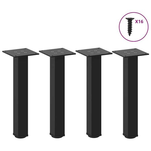 Pieds De Table Basse En Acier Thermo-Laque | 4 Pieces, Noir 42-44 Cm, Compact, Stabilite Reglable, Design Moderne
