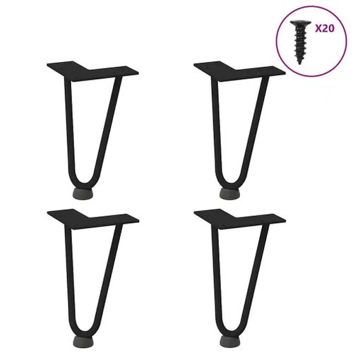 Pieds En Epingle A Cheveux Pour Table Basse En Acier Massif | 4 Pieces, Noir 20 Cm, Stabilite Reglable, Design Moderne