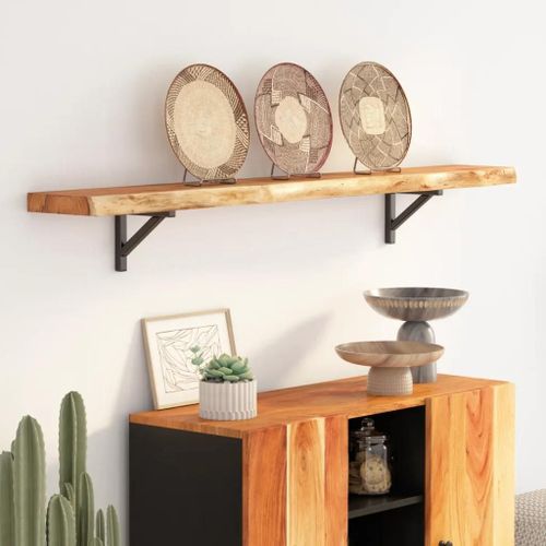 Etagere Mural En Acacia Massif | Rectangulaire A Bordure Assortie, Gain De Place, Multifonctionnelle Pour Salon/Bureau