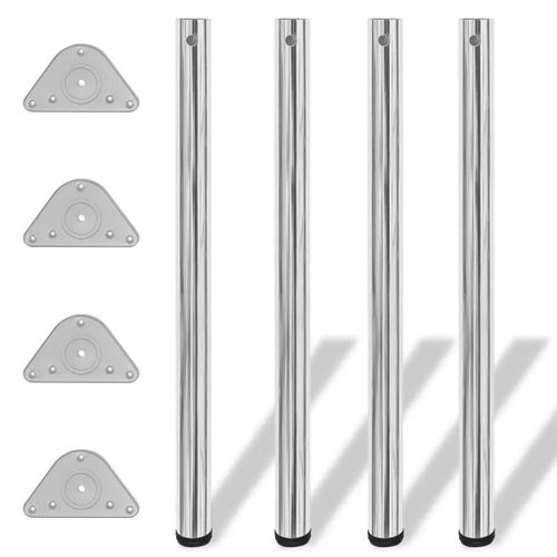 Pieds De Table Reglables En Hauteur En Metal Chrome | 870 Mm, 4 Pieds, Stable, Ajustable Pour Sols Inegaux, Bureau/Bar/Cuisine