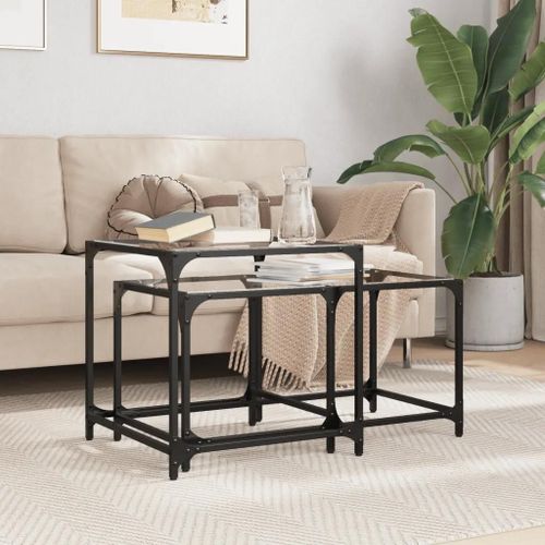 Tables Basses Gigognes En Verre Transparent Et Acier | 2 Pieces, Compact, Gain De Place, Multifonctionnel Pour Salon Ou Bureau