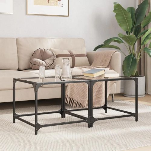 Tables Basses En Verre Trempe Et Acier | Lot De 2, Design Moderne, Compact, Gain De Place, Surface Resistante Aux Taches
