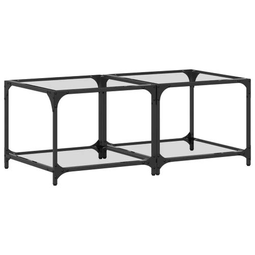 Tables Basses En Verre Trempe Et Acier Inoxydable | 2 Pieces, Design Moderne, Compactes, Gain De Place, Surface Resistante Aux Taches