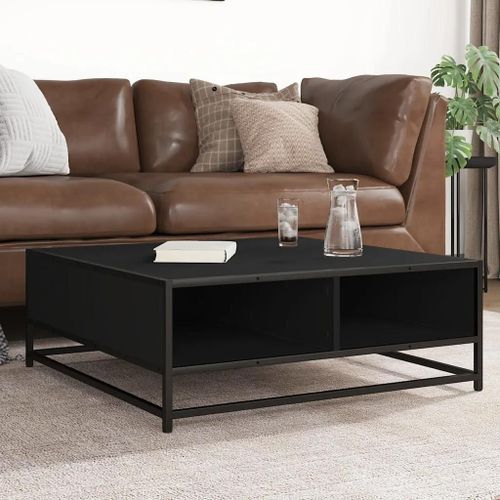 Table Basse En Bois D'ingenierie Et Metal Noir | 80x80x30 Cm, Style Industriel, Compacte, Gain De Place, 4 Casiers De Rangement