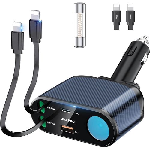 Baertmy-5 En 1 Chargeur De Voiture Retractable, 168w Multi Prise Adaptateur Allume Cigare Usb C, 5 Ports Dual Cable Rapide Charge Pd 3.0 Allume, Compatible Avec Iphone,Samsung, Xiaomi, Gps, Tablette