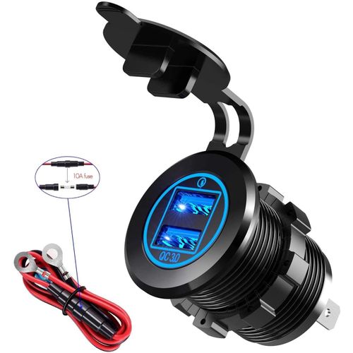 BAERTMY-Prise De Chargeur De Voiture Usb 3.0 Charge Rapide, Adaptateur Usb Étanche 12V Et Fusible 10A Pour Moto De Camion De Chariot De Bateau Marin 12V / 24V (1Pcs 36W)