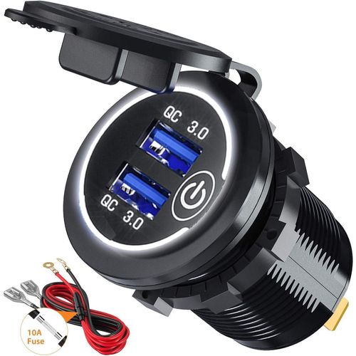 Baertmy-Quick Charge 3.0 Prise De Chargeur Rapide De Voiture Usb Adaptateur Avec Interrupteur 12v / 24v 36w Dual Qc3.0 Usb Pour Marine, Bateau, Moto, Camion (Blanc)