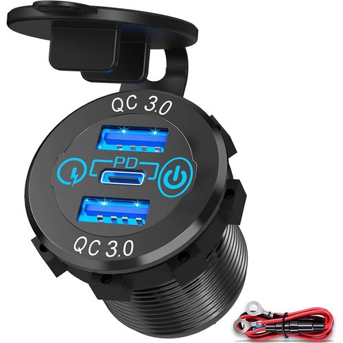 BAERTMY-Power Delivery 3.0 Prise Usb C 12V Pour Iphone, 30W Pd Type C & Qc 3.0 Prise Usb Intégré Chargeur De Voiture Étanche Avec Interrupteur Tactile Pour Voiture, Moto, Bateau, Camion, Caravane, Rv