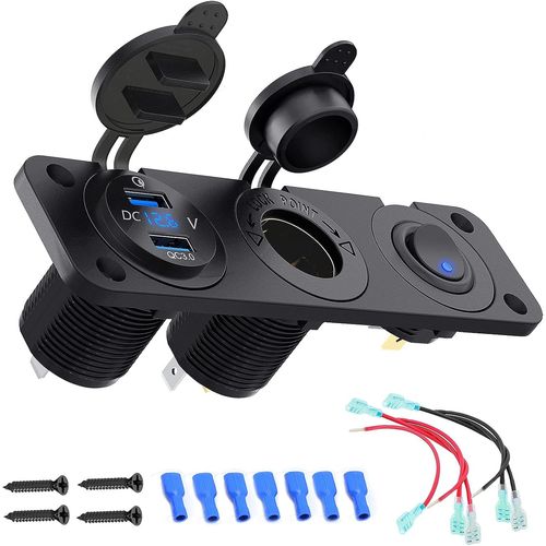 BAERTMY-Panneau De Prise Allume-Cigare, Qc 3.0 12V Double Chargeur Usb Prise D'Adaptateur Secteur Avec 4.2A (2.1A Et 2.1A) Double Ports Usb Et Affichage Led Pour Voiture Bateau Marine Moto Rv Diy Kit