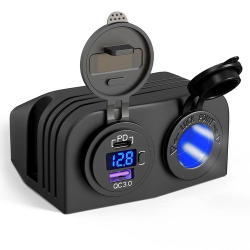 BAERTMY-Qc3.0 Usb Chargeur De Voiture 12V + Prise Allume Cigare 12V, Prise Usb 12V Avec Interrupteur, Adaptateur Usb Étanche Pour Moto Ip64 Pour Suv Marin De Bateau 12V
