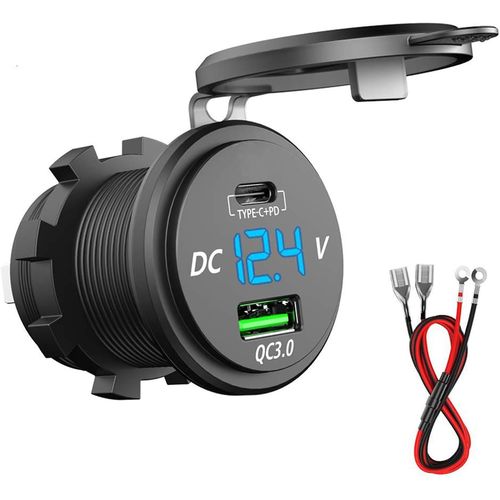 Baertmy-Pd Chargeur Rapide Usb C Voiture Type C Et Qc3.0 Chargeur 12v / 24v Qc 3.0 64 W Prise Chargeur Usb Coquille En Aluminium En Métal Pour Voiture Aarine Moto Bateau Caravane