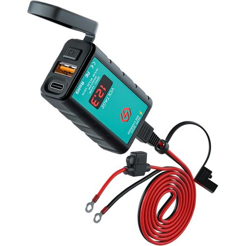 Baertmy-Prise Moto Usb Qc3.0 Et Connexion Usb Type C Avec Voltmètre + Interrupteur On/Off + Fiches Sae À Joint Torique 1,4m Avec Fusible 10a, Chargeur De Voiture Étanche Pour Suv De Bateau 12v