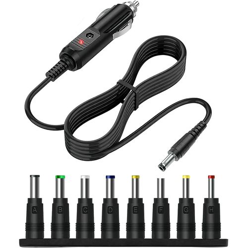Baertmy-12v 5a Chargeur Allume-Cigare Universel Avec 8 Connecteurs, Allume-Cigare Prise Avec Câble 1.5m, Chargeur De Voiture Dc, Câble D'alimentation Dc 5.5 X 2.1mm Pour Gps, Caméras, Haut-Parleurs