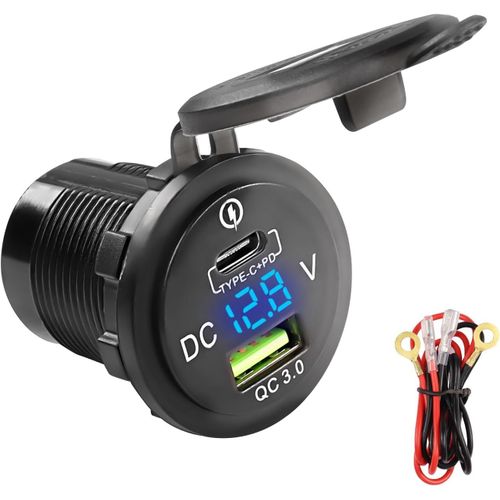 Baertmy-Prise Usb De Voiture 12 V-24 V Usb/Type C Sortie Pd & Qc 3.0 Chargeur De Voiture Rapide 38 W Étanche Avec Voltmètre Led Pour Véhicules, Bateaux, Suv, Camping-Cars, Motos