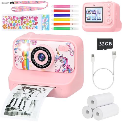 NAERYUT-Appareil Photo À Selfie À Impression Instantanée Pour Enfants Garçons Et Filles,1080P Hd Écran De 6,1 Cm Avec 3 Rouleaux De Papier D'Impression Et Carte De 32 Go,Parfait Pour Les Enfants De 3