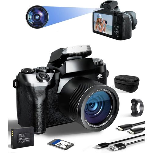 NAERYUT-Appareil Photo Numérique 4K 64 Mp Selfie Digital Appareil Photo Avec Écran Tactile Wifi 4.0"",Mise Au Point Automatique 16X Appareil Photo Compact Pour Débutants Avec Carte 32G 3000 Mah Sac De