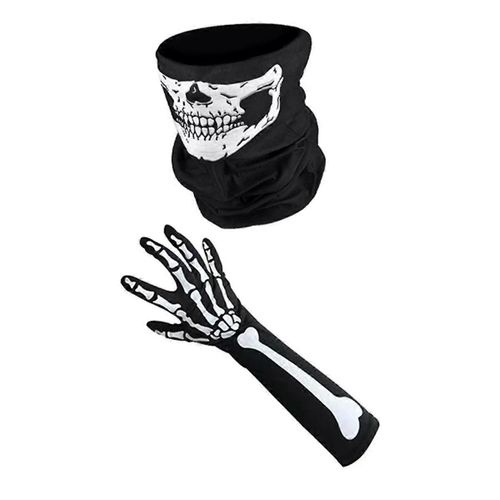 Multifonctionnel Résistant Au Froid Halloween Masque Horreur Squelette Menton Masque Squelette Fantôme Gants Performance Party Dressup Set A