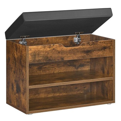 Banc À Chaussures, Banc D'entrée Avec 3 Compartiments Et Assise Rembourrée, 30 X 60 X 44 Cm, Pour Entrée, Chambre, Salon, Marron Rustique