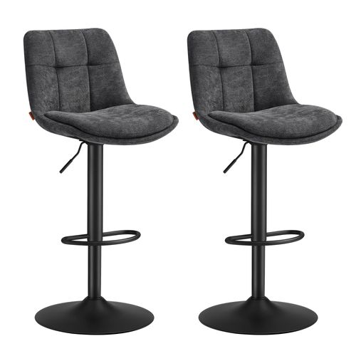 Tabourets De Bar, Lot De 2, Siège Pivotant À Hauteur Réglable, Avec Dossier Et Repose-Pieds, Salle À Manger, Comptoir, Acier, Gris Ardoise