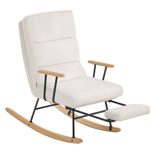 Fauteuil À Bascule, Pieds En Bois D'hévéa, Tissu Peluche, Dossier Réglable Sur 4 Positions, Supporte Jusqu'à 160 Kg, Pour Chambre, Salon, Blanc Crème
