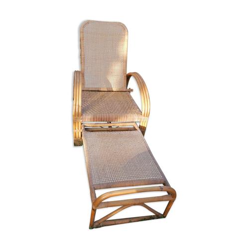 Chaise Longue Transat Osier Rotin Vintage Beige