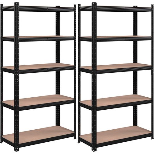 Lot De 2 Étagères De Rangement À 5 Niveaux, 40 X 90 X 180 Cm, Capacité 875 Kg, Planches Réglables, Style Industriel, Pour Cuisine, Salon, Noir