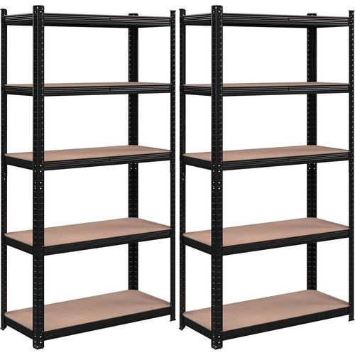 Lot De 2 Étagères De Rangement À 5 Niveaux, 40 X 90 X 180 Cm, Capacité 875 Kg, Planches Réglables, Style Industriel, Pour Cuisine, Salon, Noir