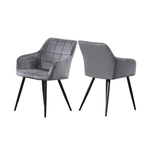 Set Of 2 Dark Grey Upholstered Velvet Dining Chairs - Contemporary Style - Metal Legs - Living Room, Bedroom, Dressing Table Life Interiors