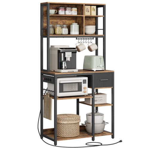 Étagère De Cuisine Avec Multiprise, Bar À Café Avec Étagères Réglables, 40 X 80 X 180,4 Cm, Marron