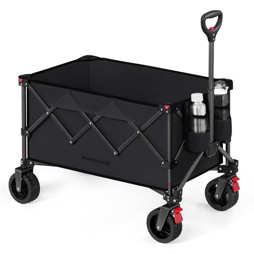 Chariot Pliable, Capacité de 150 L, Supporte Jusqu'à 150 Kg, avec poignée, 4 Roues Amovibles, pour extérieur, Plage, Camping, Noir