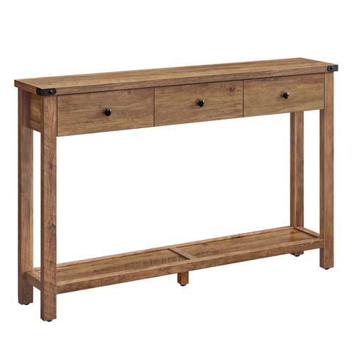 Table Console, Table D'entrée Avec 3 Tiroirs Et Étagère De Rangement, Pour Entrée, Salon, Style Campagnard, Marron Miel