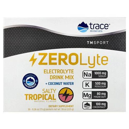 Trace, Tm Sport, Mélange À Boire Zerolyte Électrolytes + Eau De Coco, Saveur Tropicale Salée, 30 Sachets, 7,5 G Pièce
